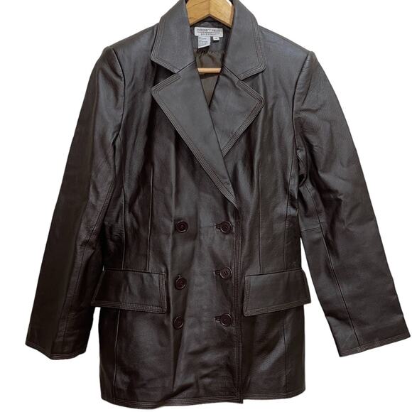 Newport News Vintage Y2K Double Breasted Leather Jacket Brown Size M - Picture 1 of 3
